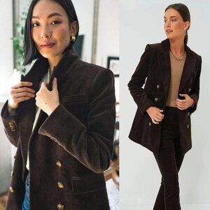 Vintage 90s Y2K Double Breasted Pea Coat Corduroy Chocolate Brown Preppy Medium
